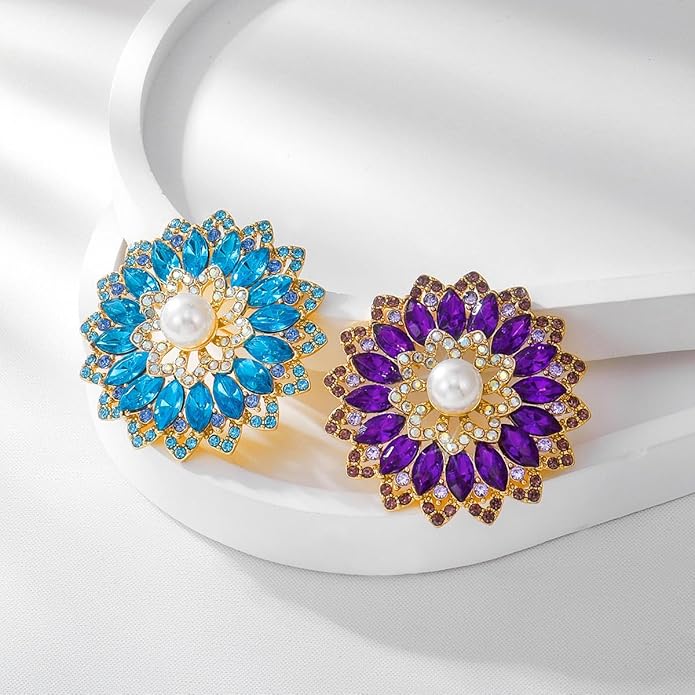 Rhinestone Crystal Flower Brooch Pin for Women,Vintage Multicolor Crystal Floral Lapel Pins Statement Sunflower Brooch Fashion Bride Formal Dress Jewelry