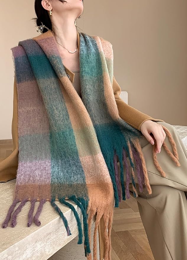 Wander Agio Winter Women Warm Scarf Long Shawl Large Scarves Cold Weather Thick Blanket Scarfs Colorful Plaid