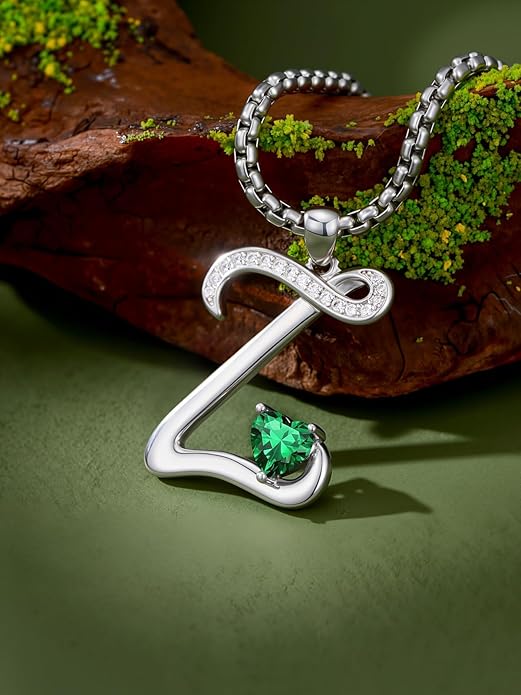 Christmas Gifts for Women Alphabet A to Z Initial Birthstone Pendant Necklaces for Women - 18k White Gold Plated Personalized Name Jewelry Valentine Mothers Day Birthday Gifts for Women Her Girlfriend