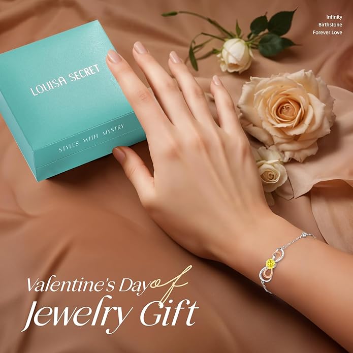 LOUISA SECRET Rose Gold Infinity Heart Bracelet for Women, Adjustable Chain 925 Sterling Silver Link Birthstone Bracelets, Best Anniversary Birthday Jewelry Gifts for Women Mom Wife Her
