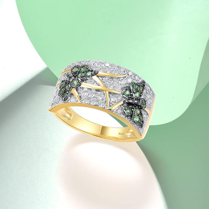 Santuzza 14K Gold Plated Dragonfly Ring Cubic Zirconia 925 Sterling Silver Butterfly Ring