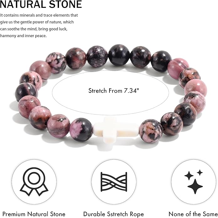 VIBILIA Cross Beaded Bracelets for Women, Inspirational Natural Heart Religious Bracelets for Women, Birthday Christian Gifts for Women on Thanksgiving Christmas Gifts