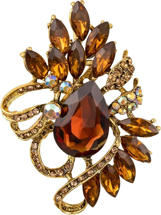 SELOVO Leaf Rhinestone Statement Brooch Pin Dress Jewelry Accessory