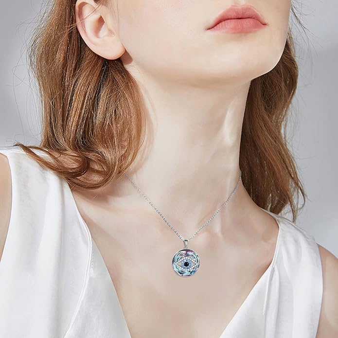 WINNICACA Sterling Silver Evil Eye Necklace Protection Crystal Pendant for Women Good Luck Vintage Evil Eye Pendant Jewelry Birthday Gifts for Women Friend Female