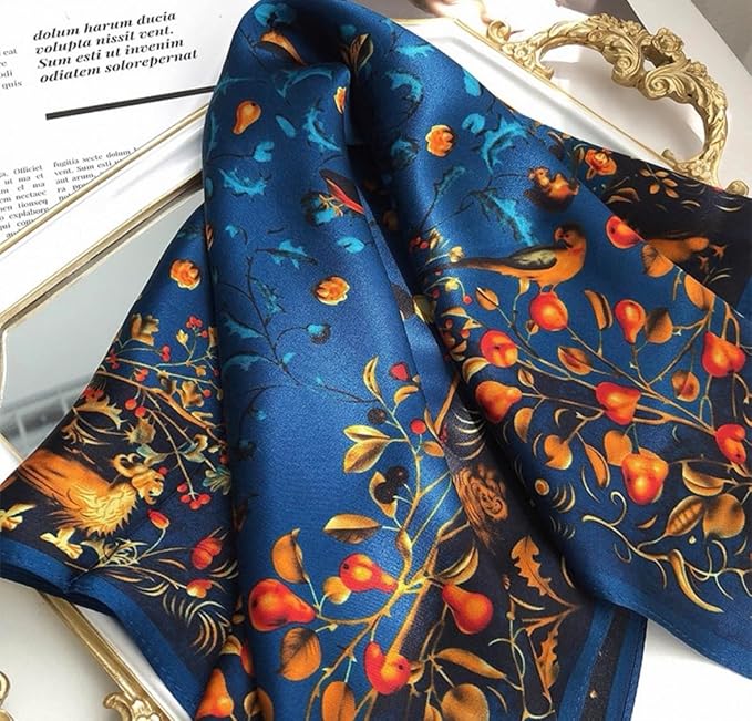 ANDANTINO 100% Mulberry Silk Scarf -21” Lightweight Square Neckerchief – Breathable Digital Printed Scarves with Gift Packed