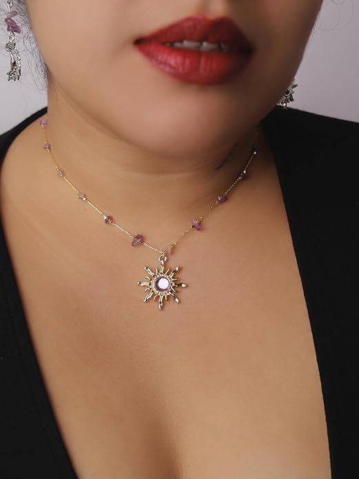 Sacina Sun Choker Necklace, Natural Crystal Necklace, Boho Hippie Jewelry, Christmas Jewelry Gift For Women