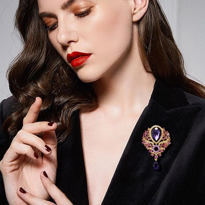WCRAZYE Rhinestone Bridal Brooch for Women Delicate Sparkly Crystal Bouquet Flower Teardrop Brooch Pin Elegant Large Gorgeous Bouquet Brooch Pin Clothing Hat Bag Accessories Christmas Wedding Bridal Birthday Jewelry