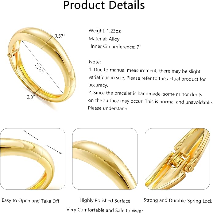 Gold Silver Bangles Bracelet for Women Trendy, 14K Gold Plated Dainty Thick Chunky Cuff Bracelet Stack