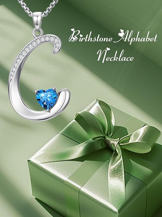 Christmas Gifts for Women Alphabet A to Z Initial Birthstone Pendant Necklaces for Women - 18k White Gold Plated Personalized Name Jewelry Valentine Mothers Day Birthday Gifts for Women Her Girlfriend