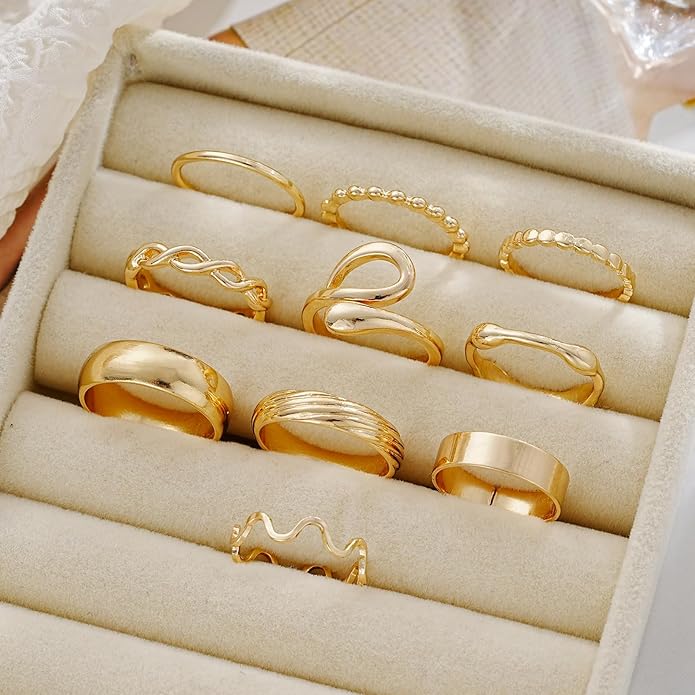 FAXHION Gold Knuckle Rings Set for Women Snake Chain Stacking Ring Vintage BOHO Midi Rings SIze Mixed
