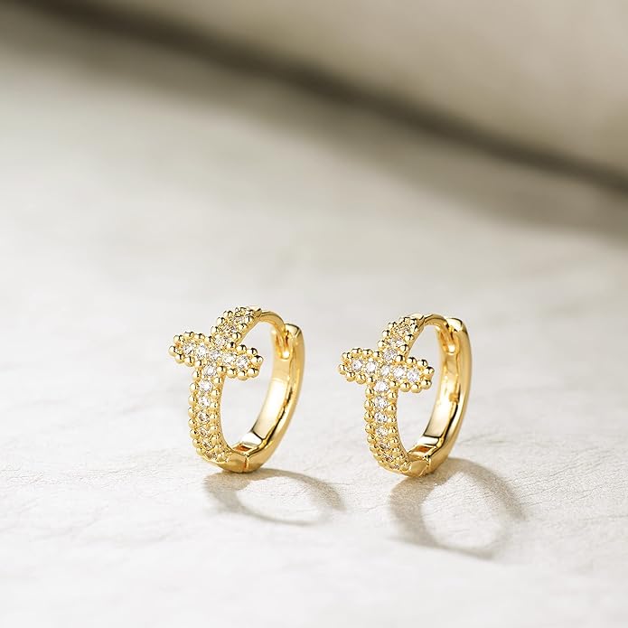 Gold Huggie Hoop Earrings 14K Gold Plated Dainty Chunky Thick Hoop Diamond Cubic Zriconia Inlay Sleeper Tiny Delicate Boho Beach Simple Hypoallergenic Jewelry Gift for Her