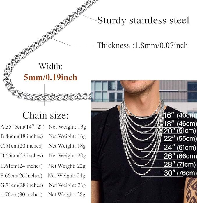 FindChic Men Curb Chain Necklace 18K Gold Plated/Stainless Steel/Black Chunky Double Tight Cuban Link Hip Hop Neck Chains for Men Boys 3.5MM/5MM/6MM/7MM/9MM/12MM 14''-30'' 8 Length Options (Send Gift Box)