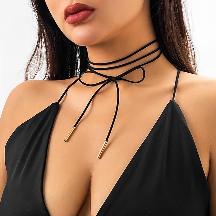 Fesciory Black Necklaces for Women, Adjustable Layered Velvet Leather Lace Collar Necklace, Goth Jewelry Gifts.