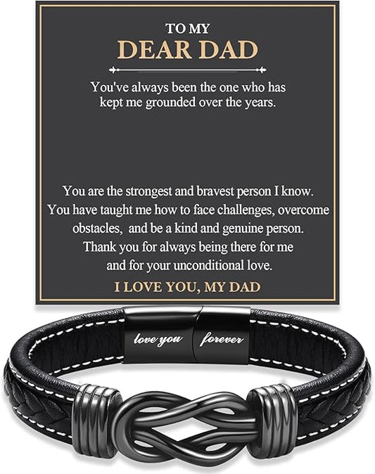 Love You Forever Leather Bracelet Gifts for Men Him Teen Boys, To My Brother Son Grandson Nephew Friend Dad Husband Christmas Birthday Valentines Fathers Day Graduation Back to School Gifts
