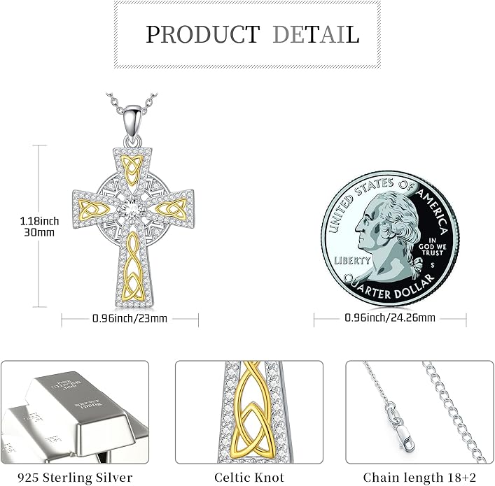 Cross Necklace for Women 925 Sterling Silver Cross Pendant Religious Christian Jewelry Faith Easter Gifts for Wife