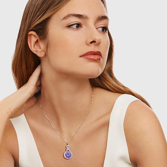 Amethyst Infinity Jewlery Set for Women, 925 Sterling Silver Necklaces and Earrings Halo February Birthstone Jewelry Gift for Birthday Anniversary