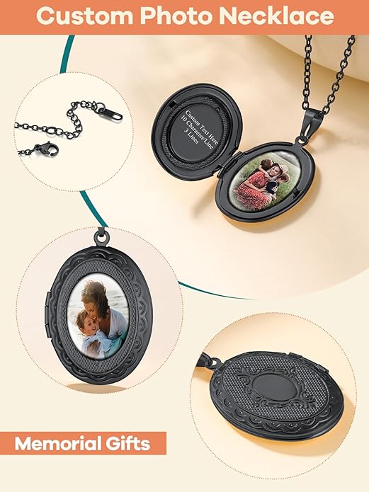 Supcare Locket Necklace That Holds Pictures-Engraved Photo Pendant Custom Jewellery Gifts for Men Women (with Jewellery Gift Box)