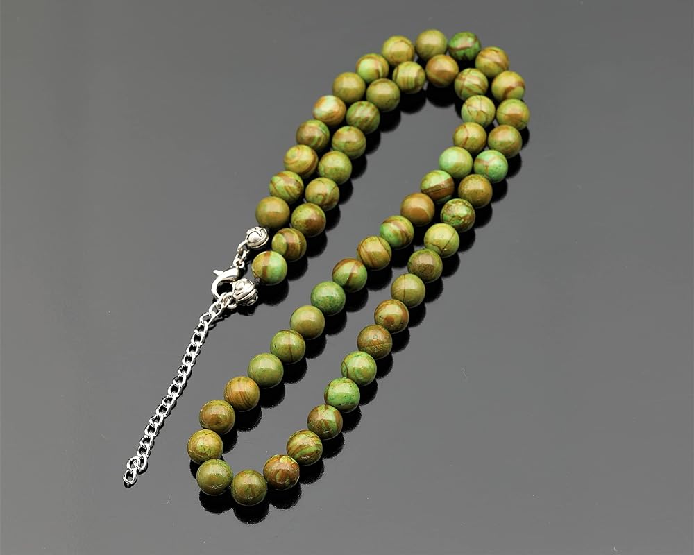Natural Green Jasper Beaded Choker, Genuine Green Crystal Necklace, Fancy Gemstone Choker, 8mm Beads, Unique Fashion Jewelry, Healing Crystal Chakra Necklace, Durable Stone Necklace, Cancer Necklace