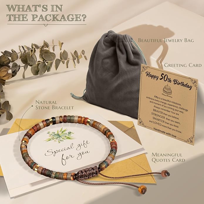 30th 40th 50th 60th 70th 80th Birthday Gifts for Women, Natural Stone Bracelet Birthday Gifts for Mom Daughter Grandma Sister Friends Coworker