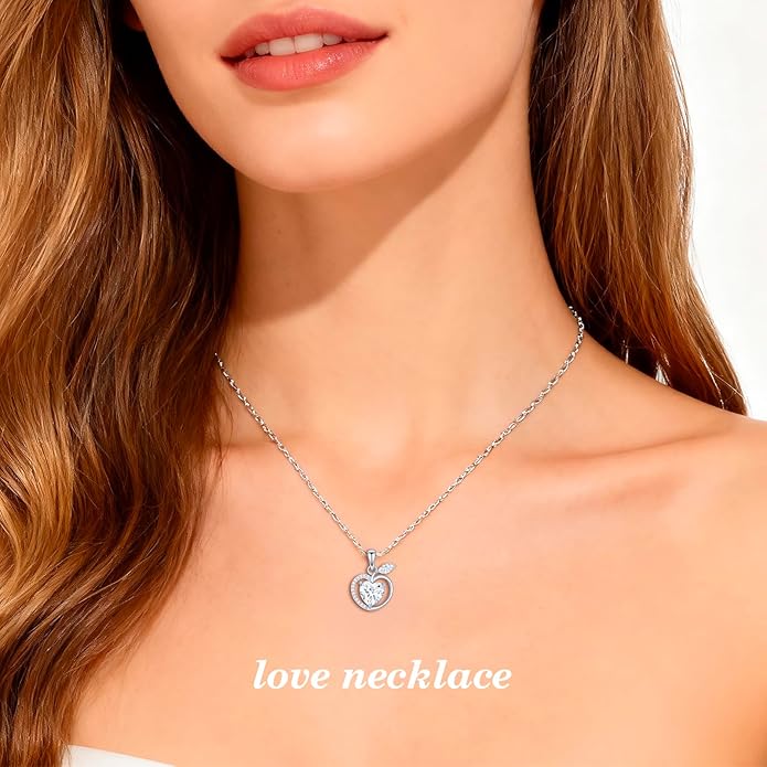 Jewelry Gifts for Women, Moissanite Heart Necklace 1-2Carat - Birthday Gift for Wife, Anniversary Necklace for Women, Christmas Valentine's Day Mother's Day Fine Jewelry Romantic Gifts for Her