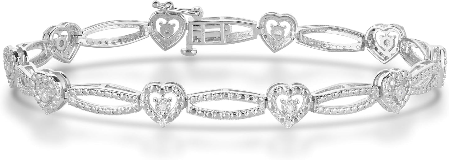NATALIA DRAKE 1/10 Cttw Heart Link Diamond Tennis Bracelet for Women in 925 Sterling Silver Color I-J/Clarity I2-I3