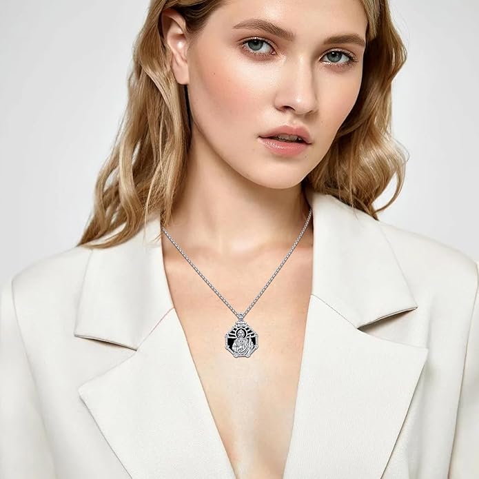 Taioiat Saint Necklace 925 Sterling Silver St Necklace Amulet Pendant Jewelry Religious Gift for Men Women