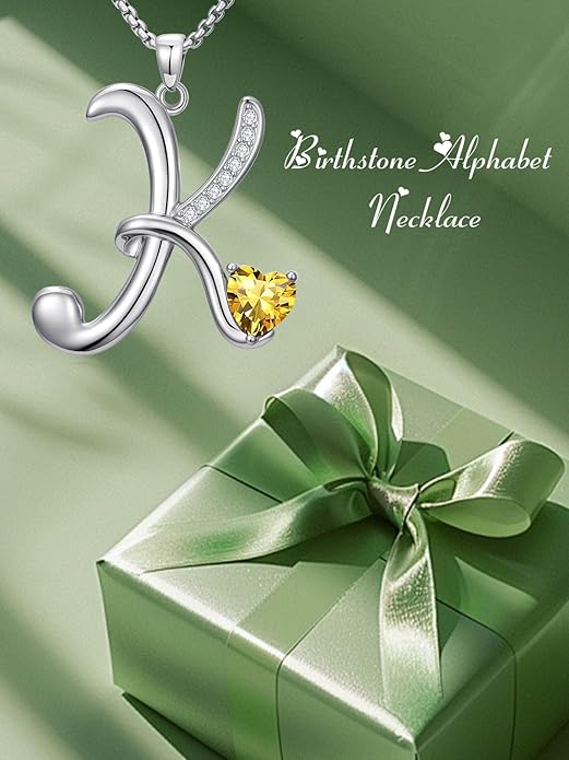 Christmas Gifts for Women Alphabet A to Z Initial Birthstone Pendant Necklaces for Women - 18k White Gold Plated Personalized Name Jewelry Valentine Mothers Day Birthday Gifts for Women Her Girlfriend