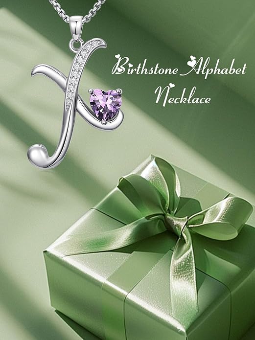 Christmas Gifts for Women Alphabet A to Z Initial Birthstone Pendant Necklaces for Women - 18k White Gold Plated Personalized Name Jewelry Valentine Mothers Day Birthday Gifts for Women Her Girlfriend