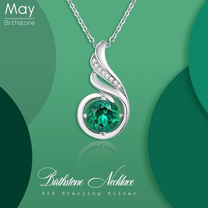 TANGPOET Birthstone Gemstone Necklaces for Women 925 Sterling Silver Dainty Pendant Jewelry Valentines Mothers Day Christmas Birthday Gifts for Mom Girlfriend Wife Daughter