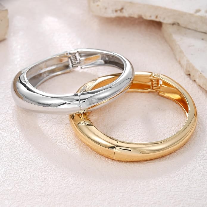 jokcde Chunky Gold/Silver Gold Cuff Bangle Bracelets for Women Trendy Hinged Cuff Open Wide Chunky Gold Bracelet Minimalist Bangle Jewelry Gift