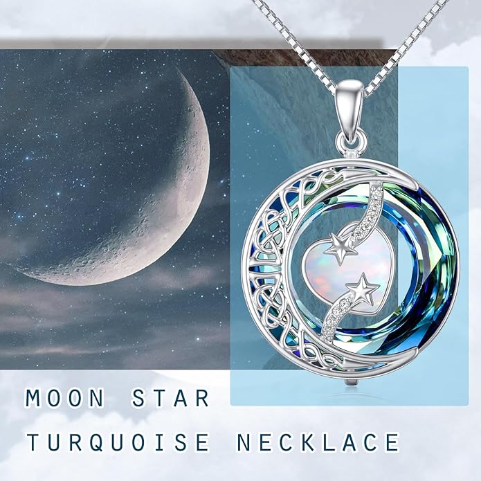 TOUPOP Christmas Gifts Birthstone Necklace 925 Sterling Silver Moon and Star Pendant with Blue Crystal Celtic Moon Jewelry Birthday Gifts for Women Mom Wife Her Daughter