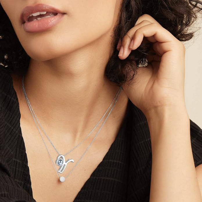 Custom4U Personalized Initial Picture Necklace for Women, Projection Necklace with Picture Inside, Gold/Silver Letter Pendant Necklace, Custom Photo Gifts for Mom Wife Birthday Valentines