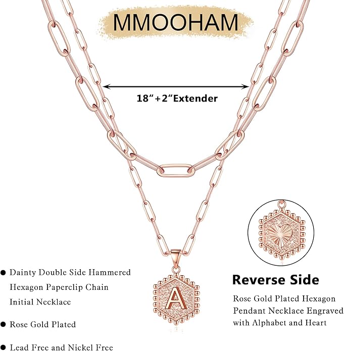 M MOOHAM Dainty Initial Necklaces for Women - Layering Necklace for Women Cute Hexagon Letter Initial Necklace Layered Necklaces for Womens Gifts