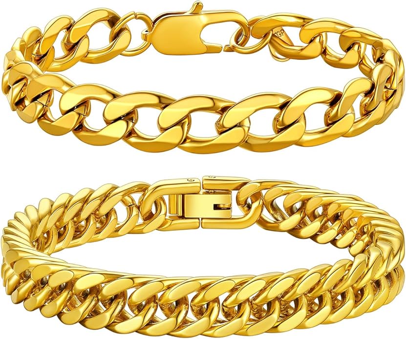 Richsteel 2PCS/3PCS Bracelets Chain for Men Women Stainless Steel Silver/Gold/Black Cuban/Rope Link Chain Bracelets Set, 7.4/8.2/9 Inch Hand Chain Length for Men Women Jewelry