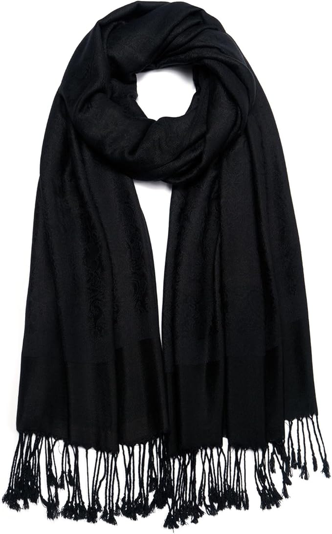 QIUTIMIY Paisley Pashmina Shawl Wrap Women Reversible Vintage Jacquard Pashmina Rave Scarf with Fringe for Evening, Wedding