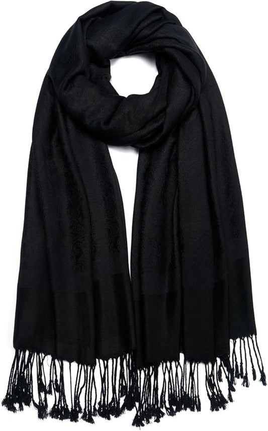 QIUTIMIY Paisley Pashmina Shawl Wrap Women Reversible Vintage Jacquard Pashmina Rave Scarf with Fringe for Evening, Wedding