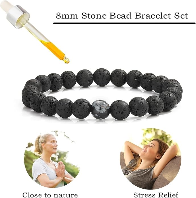 MengPa Mens Beaded Bracelets Couples Matching Bracelet Set Lava Rock Beads for Women Stone Jewelry