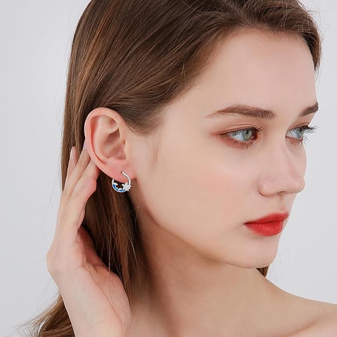 SeaTurtle dolphin Hummingbird Earrings for Women 925 Sterling Silver Sea Waves Earrings Ocean Huggie Hoop Sea Turtle dolphin Earrings Jewelry Gifts