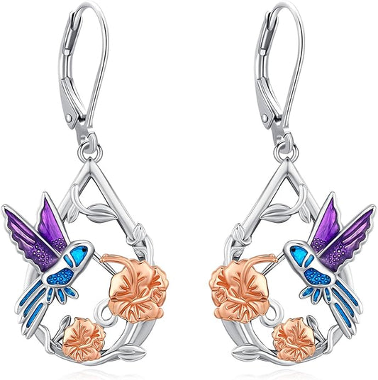 Eusense Sterling Silver Dangle Earrings for Women Tree of Life Animals Moonstone Turquoise Leverback Earrings Jewelry Gifts
