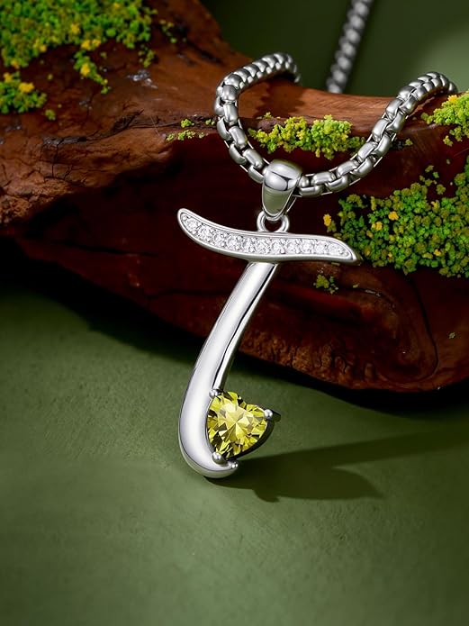 Christmas Gifts for Women Alphabet A to Z Initial Birthstone Pendant Necklaces for Women - 18k White Gold Plated Personalized Name Jewelry Valentine Mothers Day Birthday Gifts for Women Her Girlfriend
