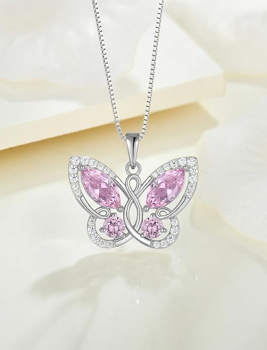 STARCHENIE Butterfly Pendant Necklace for Women 925 Sterling Silver Birthstone Butterfly Jewelry Gifts