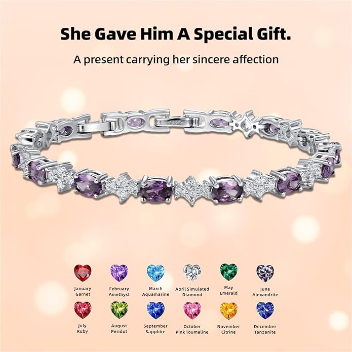 Tennis Birthstone Bracelets Sterling Silver Bracelets Charm Jewelry Birthday Gifts for Women,Girlfriend,Wife,Mom - Graduation, Friendship,Birthday, Anniversary