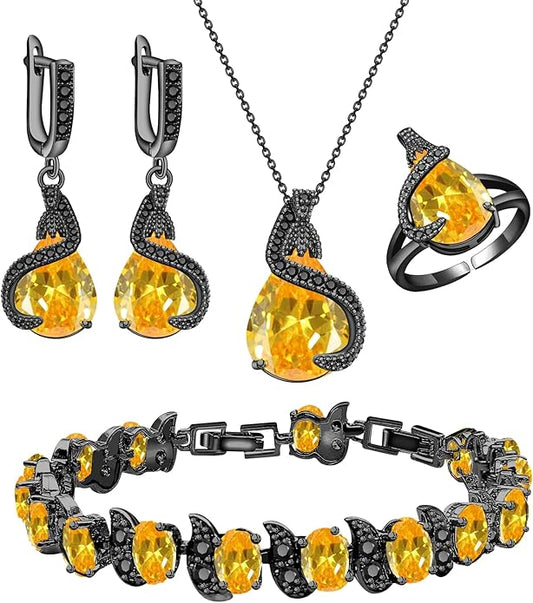 GZWHD Jewelry Set for Women Water Drop Cubic Zirconia Artificial Crystal Earrings Pendant Necklace Open Ring Tennis Bracelet Wedding Anniversary Birthday Engagement Gift for Bridesmaid Wife Girlfriend Friend