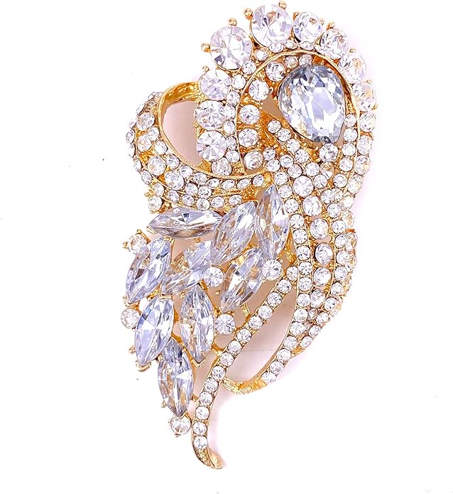 LAXPICOL Vintage Clear Austrian Crystal Elegant Flower Bouquet Wing Brooch for Women