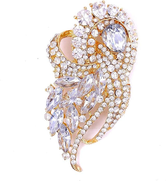 LAXPICOL Vintage Clear Austrian Crystal Elegant Flower Bouquet Wing Brooch for Women