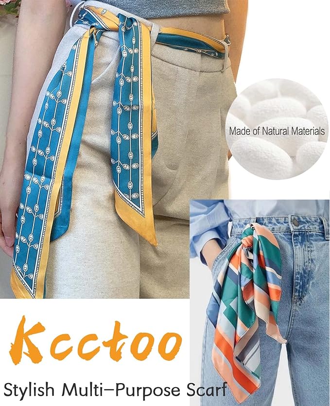 kcctoo 59" Mulberry Silk Like Head Scarf Women's Fashion Square Neck Satin Scarfs for Bag Hair Scarves Gift 59 * 5.9”