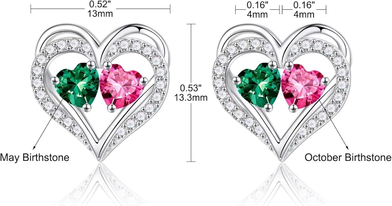 Iefil Birthstone Earrings for Women - 925 Sterling Silver Heart Earrings Anniversary Birthday Gifts for Women Wife Girlfriend Mom