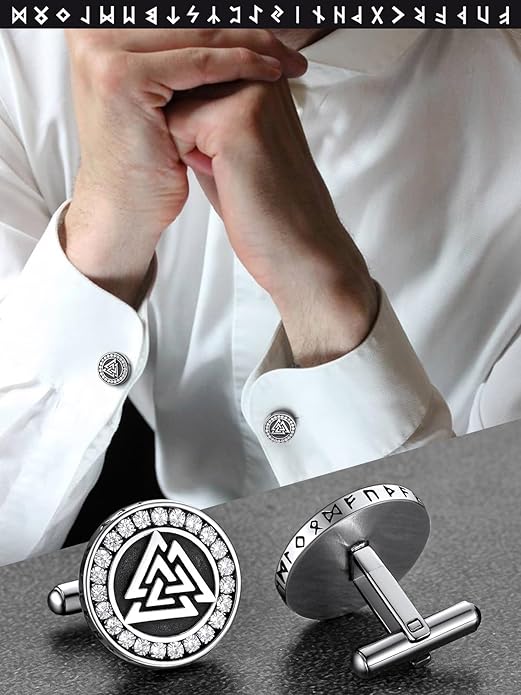 FaithHeart Mens Cufflinks, Norse Viking Tuxedo Shirt Cuff Links, Stainless Steel Cuff Links and Shirt Studs, Gift Box