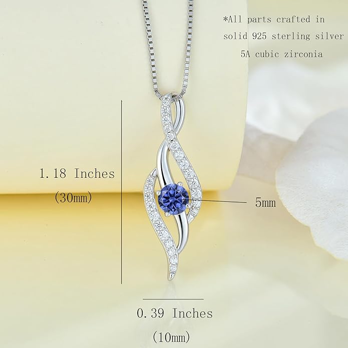 Women Infinity Necklace 925 Sterling Silver Twist Birthstone Pendant with Chain 5A Cubic Zirconia Jewelry