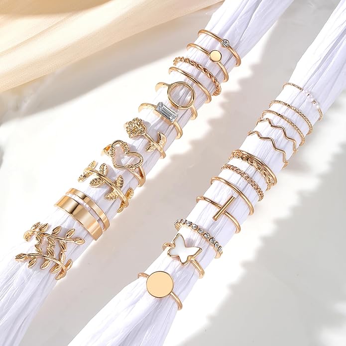 IFKM Gold Knuckle Rings Set For Women Vintage Stackable Joint Finger Midi Rings Dainty Cubic Zirconia Crystal Simple Twist Hollow Cute Rings Pack Jewelry Gift